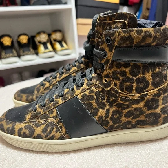 Saint Laurent Black and Brown Leopard Sneakers EU39 US6 - Picture 4 of 6